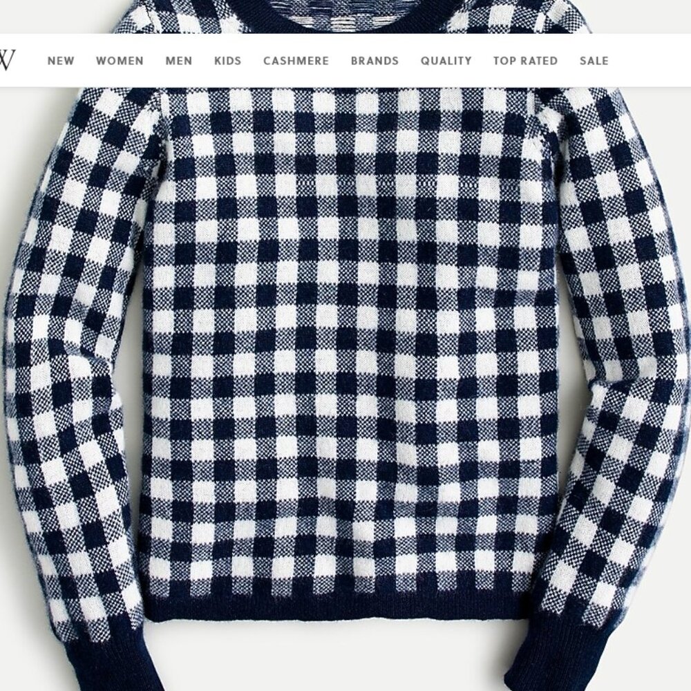 J.Crew Cashmere crewneck sweater in navy gingham ASO WEDNESDAY SS1, EP8